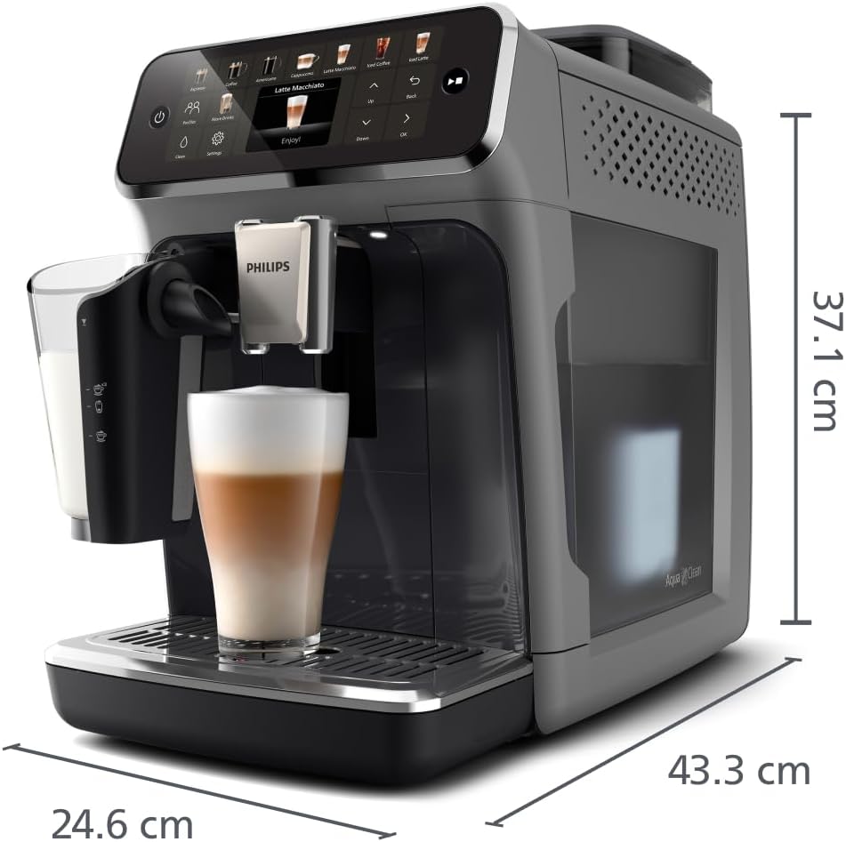 Serie 5500 Kaffeevollautomat – LatteGo Milchsystem, 20 heiße und kalte Kaffeespezialitäten, 40% leiser mit SilentBrew, QuickStart, Schwarz/Grau (EP5544/50)