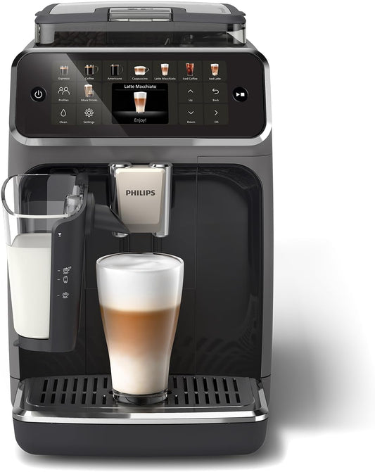 Serie 5500 Kaffeevollautomat – LatteGo Milchsystem, 20 heiße und kalte Kaffeespezialitäten, 40% leiser mit SilentBrew, QuickStart, Schwarz/Grau (EP5544/50)
